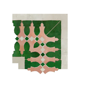 Mosaic House Moroccan tile Ank Corner 10-22-1 White,   Green,   Light Pink,    solid cement, encaustic, field, pattern, traditional, stars, classic 